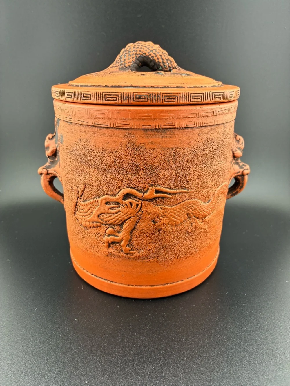 Vintage Terracotta Red Dragon Lidded‎ Vase
